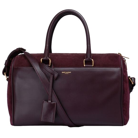 Saint Laurent Classic Duffle 6 Calfskin Suede Boston 2Way Shoulder Bag Plum - Picture 1 of 11